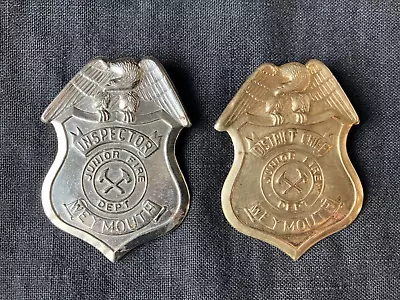 RARE Vintage Brass & Metal WEYMOUTH Massachusetts Junior Fire Dept. Badges • $25