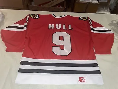 Bobby Hull Starter NHL Chicago Blackhawks Jersey Mens Xl Red Clean Sewn Vtg • $105