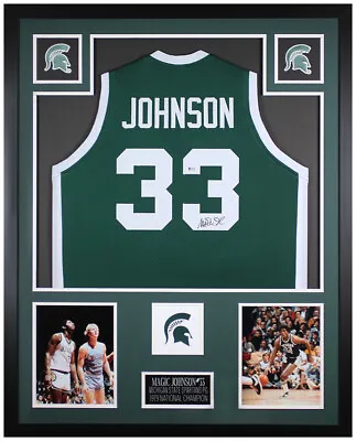 Magic Johnson Autographed & Framed Green Spartans Jersey Auto Beckett COA  • $595