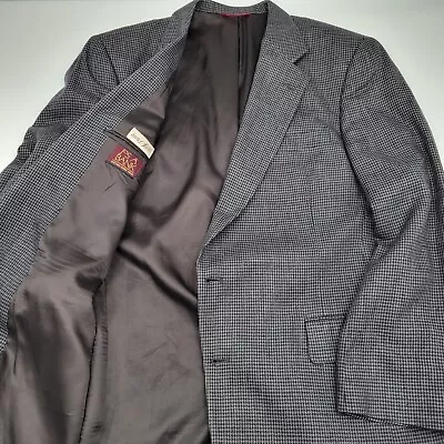 Vintage Jos A Bank 100% Silk Men's Measured Houndstooth Gray Black Blazer Jacket • $27.88