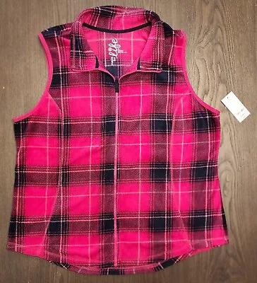 Made For Life Womens XL Fuschia Plaid Fleece Zip Front Vest Jacket NEW NWT • $19.94