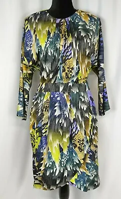 £229.17 • Buy Matthew Williamson Dress Size 10 Silk Italy Colorful Feathers Long Sleeve Cinch