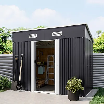 8 X 4FT Metal Garden Shed Storage Unit With Free Floor Foundation Locking Doors • £199.95