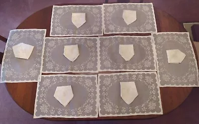 Antique 16 Pc. Madeira Linen And Organdy Placemats (8) And Napkins (8) • $49.99