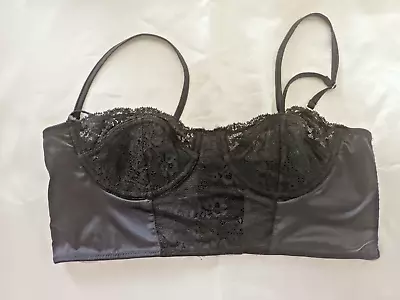 Stradivarius Black Underwired Stain & Lace Longline Strapless Bra UK Small • £19.99