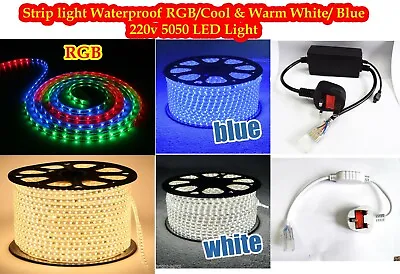 LED Strip 220V 240V 5050 SMD IP67 Waterproof Lights Rope White Blue RGB UK Plug • £152.99