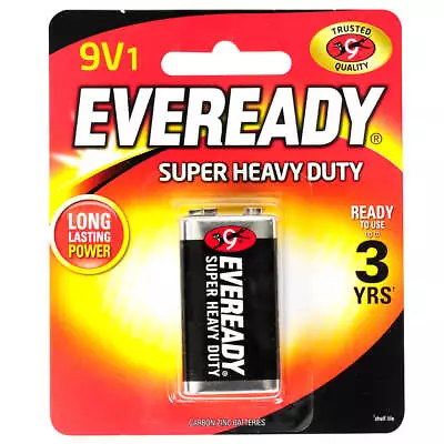 Eveready 1222 Bpi 9 Volts Super Heavy Duty Square Black Battery Single Pack • $19.95