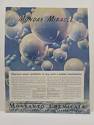 1939 Monsanto Chemicals Fortune Magazine Print Ad Monday Miracle Bubbles Color • $25