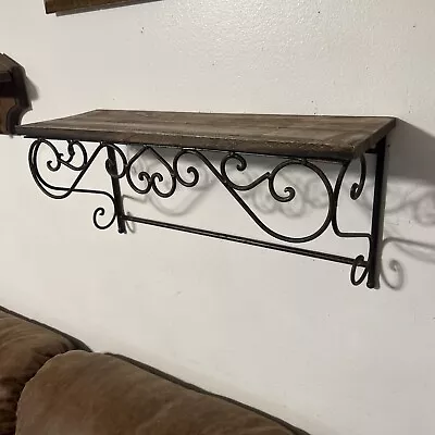 VTG Home Interior Metal & Wood Wall Hanging Shelf Black/Brown Decor Shabby Chic • $24.95