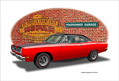 1969 Plymouth Roadrunner 383 Muscle Car Art Print - 9 Colors • $34.99