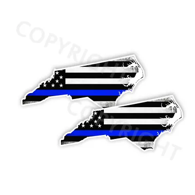 Thin Blue Line Decal State North Carolina Window Sticker Various Size Distress • $14.94