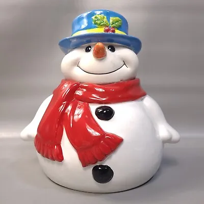 Mr. Christmas Musical Cookie Jar Snowman Porcelain 2005 25 Carols White Blue • $15.99