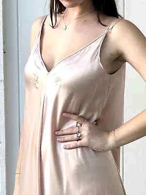 Vintage Lucie Ann Nightgown Slip OS Dress Nude Champagne Light Pink Tulip V Neck • $114.85