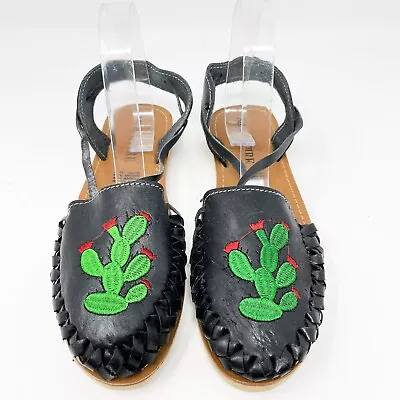 Miss L Fire Cactus Embroidered Lace Up Tie Braided Flat Sandals Size 6 7 8 9 10 • $39.98