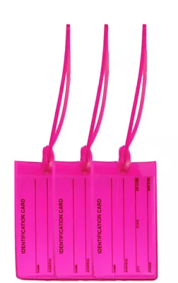 3 Neon Pink Luggage Tags  | High Visibility Travel Tags | Made In USA • $8.99