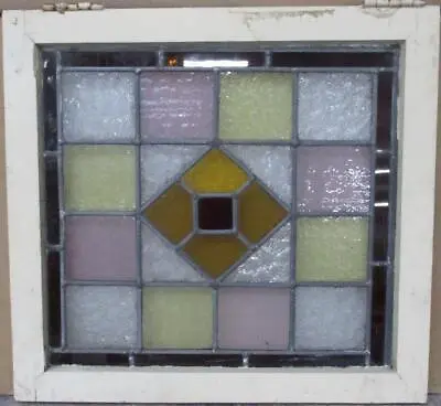 VICTORIAN ENGLISH LEADED STAINED GLASS WINDOW Simple Geometric 19  X 17.5  • $225