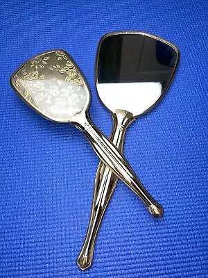 Antique Vintage Gold Color Vanity Mirror And Hair Brush Set • $14.99