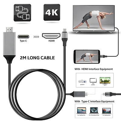 4K Type C To HDMI HDTV AV TV Cable Adapter For Phone Samsung Huawei Macbook - UK • £8.95