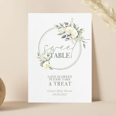 Personalised Green Floral Love Is Sweet Take A Treat Table Sign For Wedding FC17 • £4.75