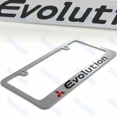 Mitsubishi Evolution Chrome Plated Brass License Plate Frame With 2 Black Caps • $29.95