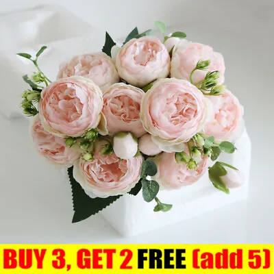 £0.99 • Buy 9 Heads Artificial Flowers Silk Peony Bouquet Rose Wedding Home Party Decor UKCN