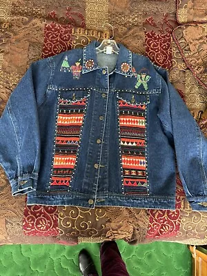 Ultra Vintage Indian Head Native American Jean Jacket Sz L - Painted • $65
