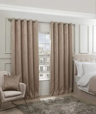 Royal Damask Collection – Elegant Woven Blackout Eyelet Curtains In Taupe • £39.99