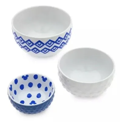 Disney Parks Mickey Mouse Icon Blue Nesting Bowls Set Of 3 Ceramic Cereal Snack • $36.99