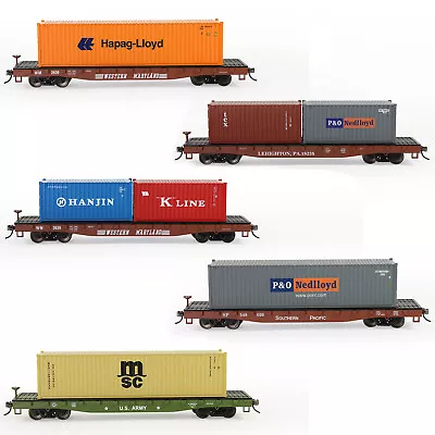 HO Scale 1:87 52ft Flat Car With 40ft Shipping Container Freight Car Lot • $25.99