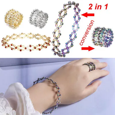 £6.12 • Buy 2 In 1 Zircon Multilayer Twist Adjustable Magnetic Therapy Magic Bracelet Ring