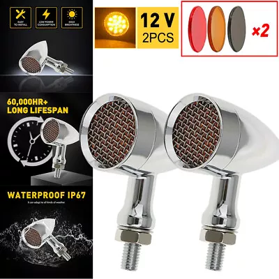 2x Chrome Turn Amber LED Motorcycle Light Bullet Signal Blinker Brake AUXITO For • $17.99