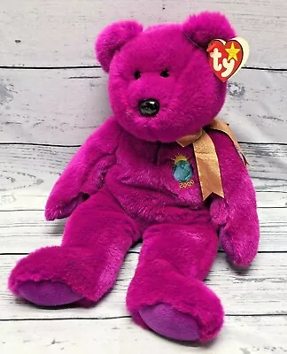 TY MILLENIUM BEANIE BUDDY BEAR 2000 Stuffed Animal 14” Plush Burgundy  • $8.88