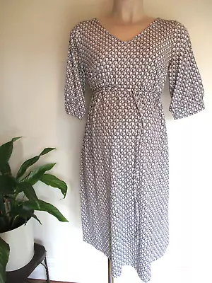 H&m Mama Maternity Ivory & Black Print Shift Dress Size Xs 8-10 • £10