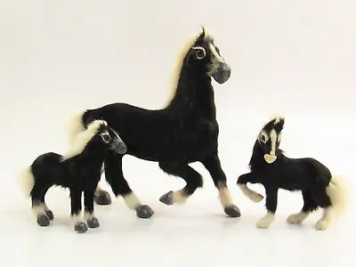 Vintage Black And White Goat Fur Mare Horse And 2 Foals G294 • $38.98
