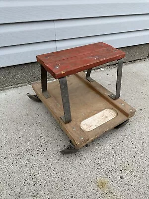 Vintage Wood And Metal Rolling Mechanics Stool Creeper E-Z Seat 16x12” STURDY • $25