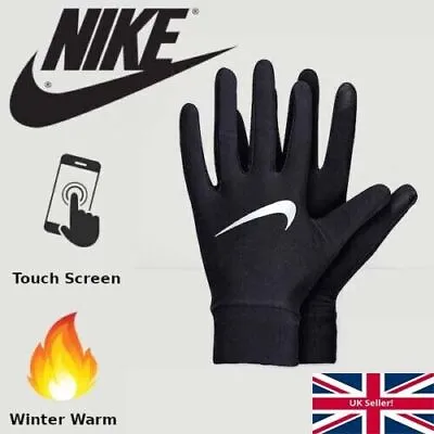 Nike Running Gloves Mens Dri Lightweight Tech Touch Screen Phone Hi-viz Black • £18.98