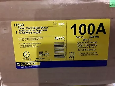 H363 Square D 3 Pole 100a 600vac Type 1 Enclosure Heavy Duty Safety Switch New • $644