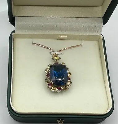 Beautiful 18kt Yellow Gold Filled 20ct Lab Created Cornflower Sapphire Pendant • $39