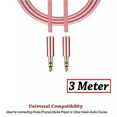 3M Audio AUX Cable Braided 3.5mm Metal Jack Stereo For IPhone IPod Headphone CAR • £2.70