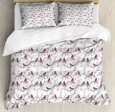 Asian Duvet Cover Set With Pillow Shams Bullfinch Birds Sakura Print • $89.99