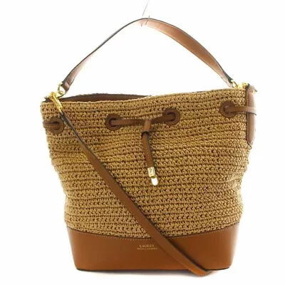 Lauren Ralph Straw Bag Basket Handbag Shoulder 2Way Drawstring Beige /Yi22 • £136.57