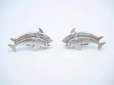 Vintage Georg Jensen Sterling Silver Dolphin Clip On Earrings • $112.49