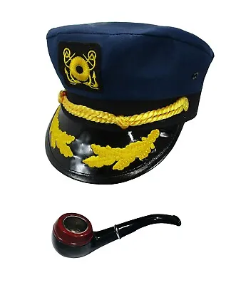 Navy Blue Sailor Ship Yacht Captain Hat Gentleman Smoking Hefner Pipe Costume • $19.99