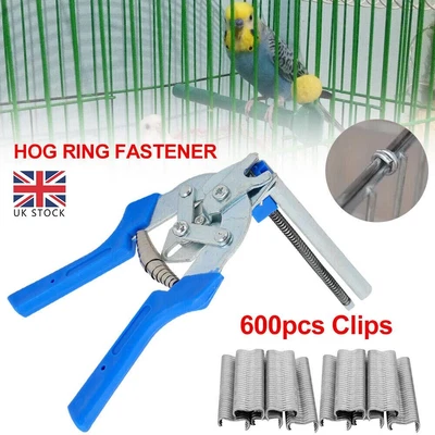 £15.09 • Buy Agriculture Hog Ring Plier Tool 600x M Clips Staple Mesh Cage Wire Fence Clamp