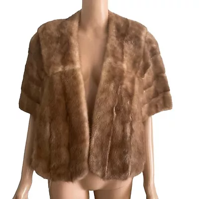 Vtg 60s Mink Stole Womens Large Brown Bridal Bolero Shawl Formal Wedding Mobwife • $120