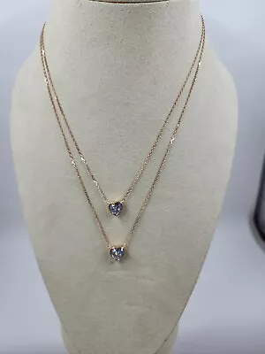 Diamonique X Jennifer Coffey 2 Adjustable CZ Heart Necklace Rose Gold Plated • $40.95