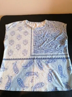 Ladies Blue T Shirt Paisley Print. Diamante Studs. Size 18 • £2.50