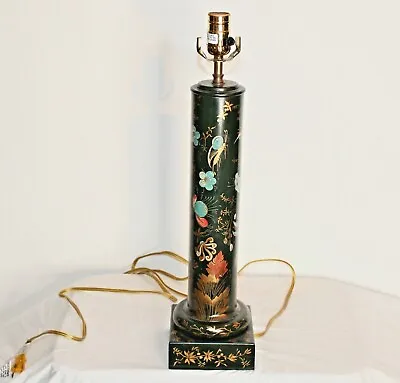 Asian Style Metal Table Lamp Painted Floral Flowers #1 Tall Cylinder Shape • $129.99