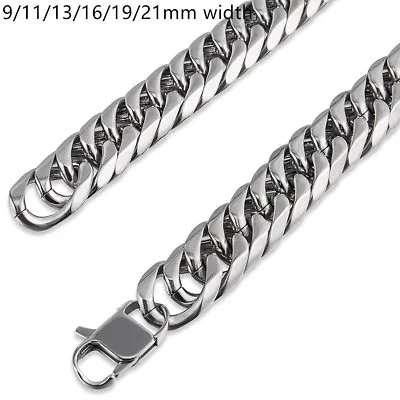 9/11/13/16/19/21MM Stainless Steel Heavy Silver Curb Cuban Chain Men's Necklace • $12.34