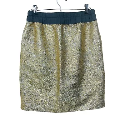 J Crew Collection Pencil Skirt Size 6 Metallic Wool Silk Gold Pockets Pull On • $35